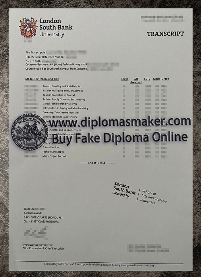 Obtain a fake London South Bank University Transcript online