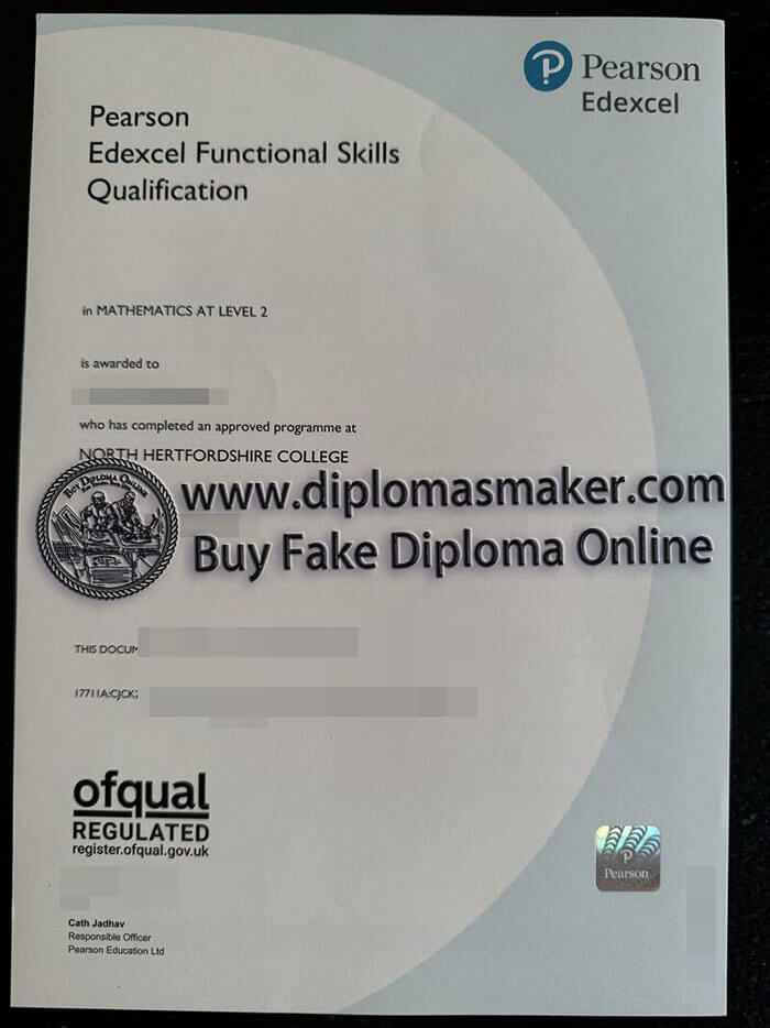 Pearson Edexcel Functional Skills Qualification certificate.