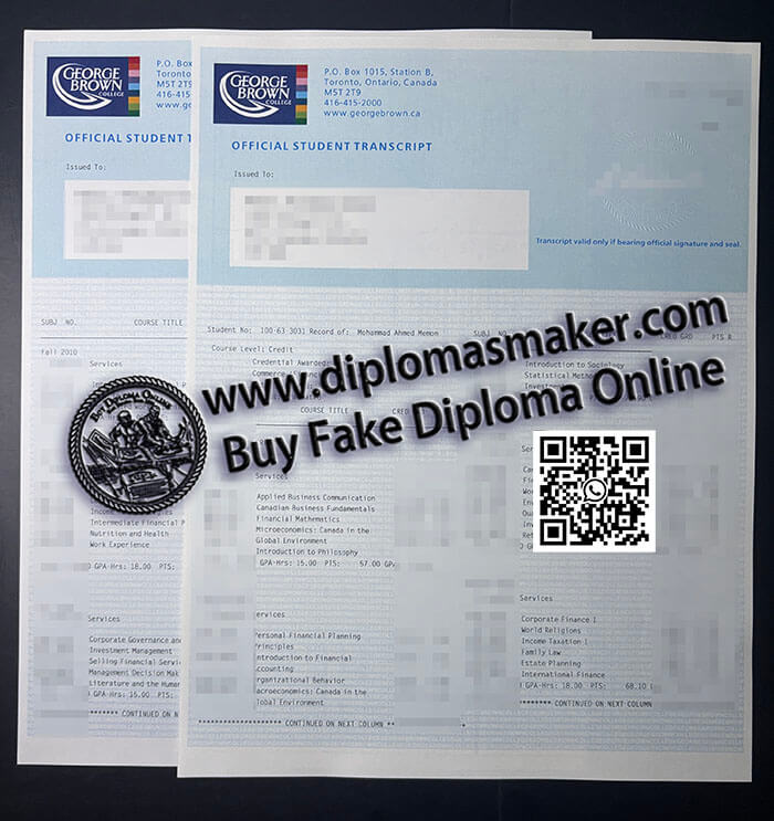 Obtain a fake George Brown College Transcript online.