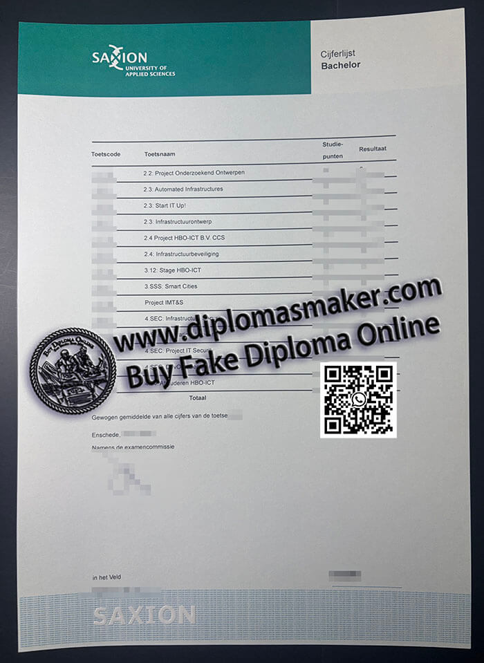 Buy a fake Saxion University of Applied Sciences Transcript.